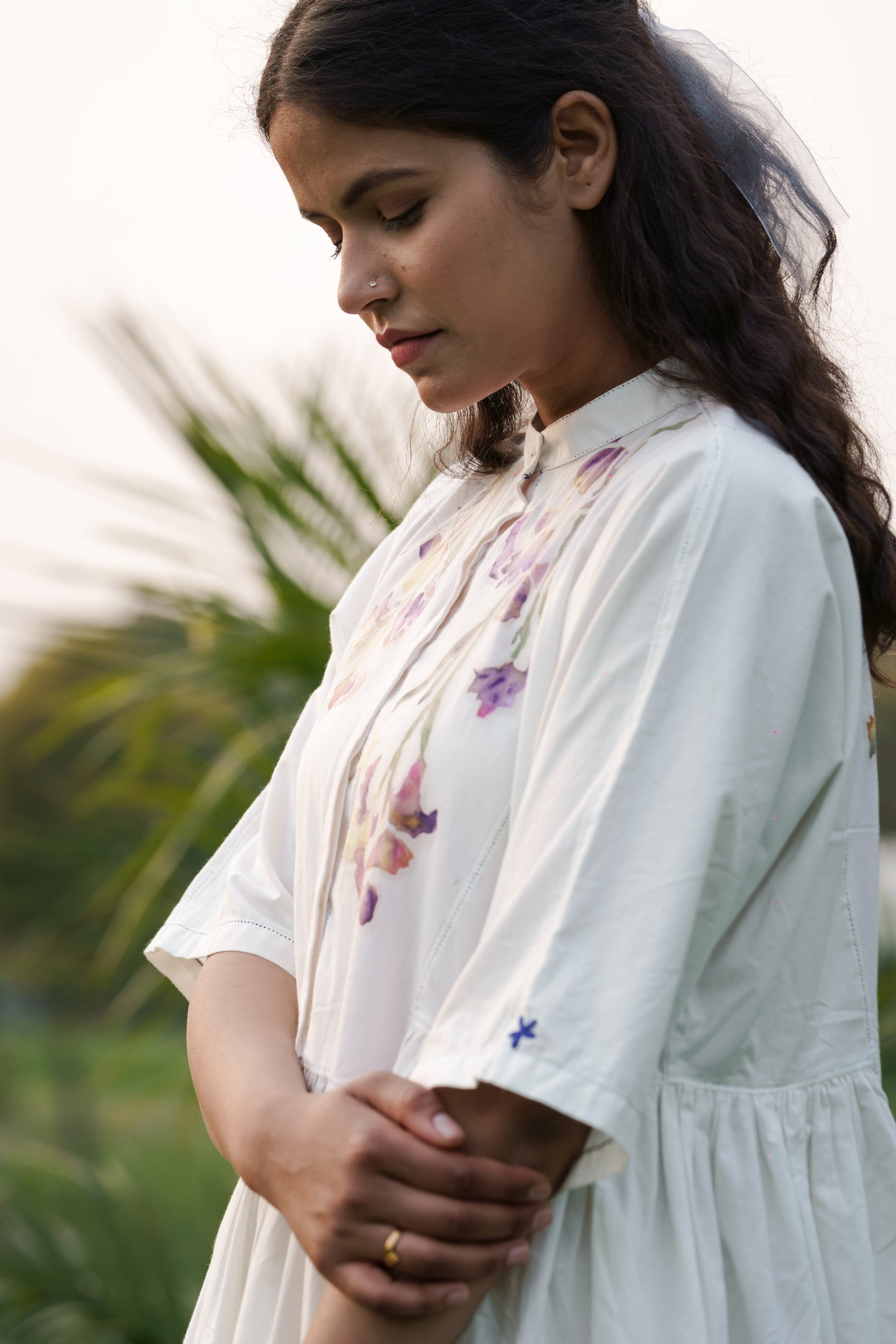 White Dress at Kamakhyaa by Ahmev. This item is Batik, Casual Wear, Cotton, Embroidered, FB ADS JUNE, Handpainted, July Sale, July Sale 2023, Midi Dresses, Natural, Prints, Relaxed Fit, Shirt Dresses, White, Womenswear