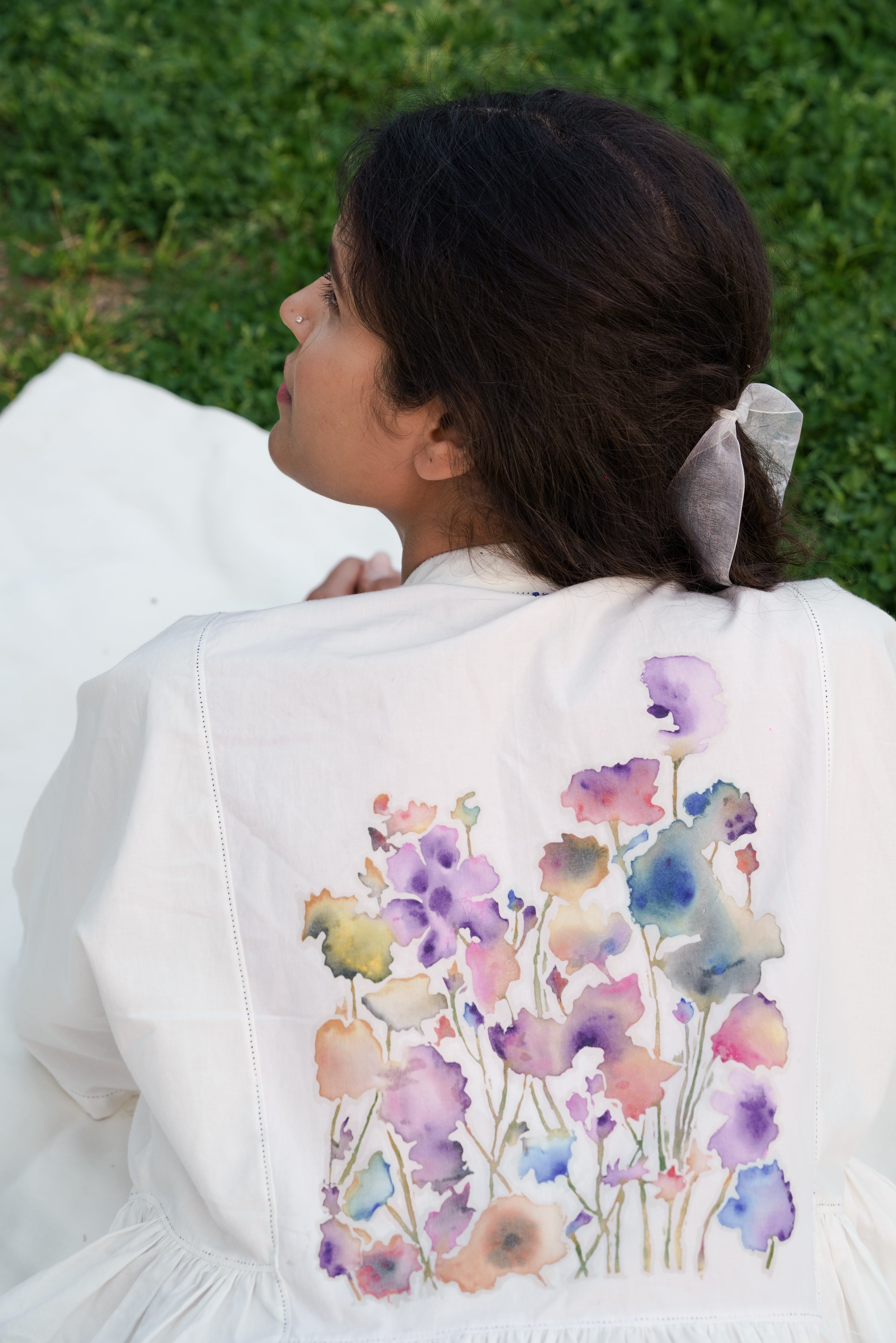 White Dress at Kamakhyaa by Ahmev. This item is Batik, Casual Wear, Cotton, Embroidered, FB ADS JUNE, Handpainted, July Sale, July Sale 2023, Midi Dresses, Natural, Prints, Relaxed Fit, Shirt Dresses, White, Womenswear