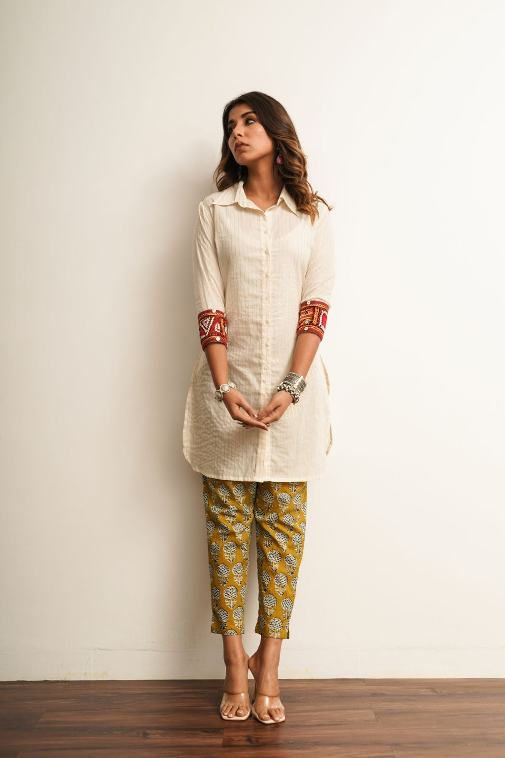 Off-White Trousers 100% Pure linen printed co-ord sets