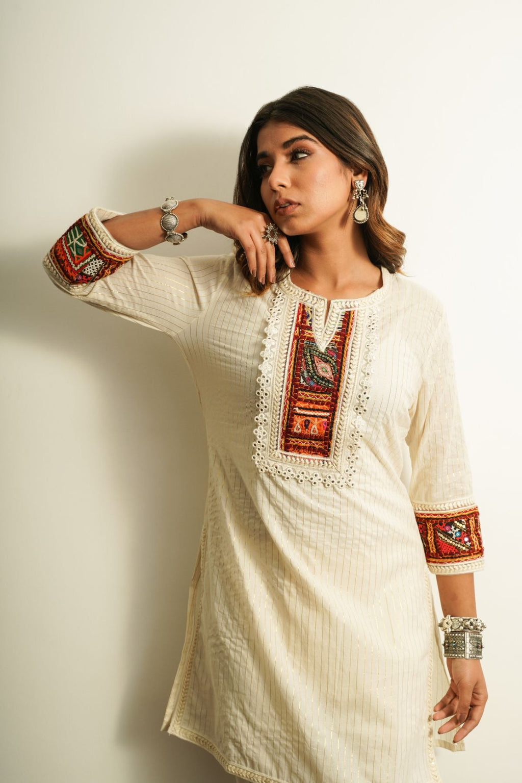 White Embroidered Cotton Kurta at Kamakhyaa by Keva. This item is 100% cotton, Best Selling, For Mother, Fusion Wear, Kurtas, Less than $50, Natural, New, Off-white, Regular Fit, Saba, Solids, White, Womenswear