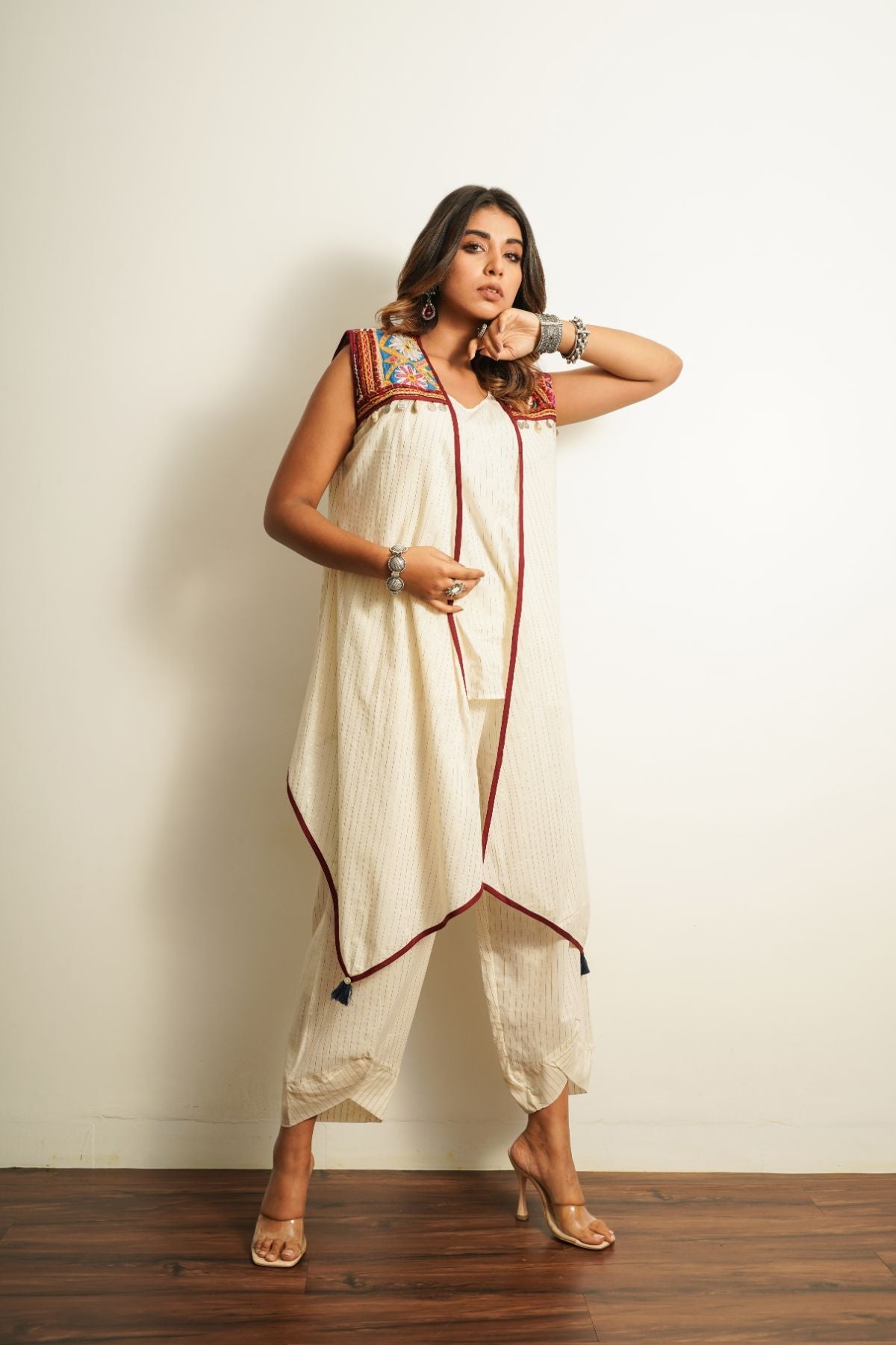 White Embroidered Cotton Pant at Kamakhyaa by Keva. This item is 100% cotton, Best Selling, Capris, Fusion Wear, Less than $50, Natural, New, Off-white, Products less than $25, Relaxed Fit, Saba, Solids, White, Womenswear