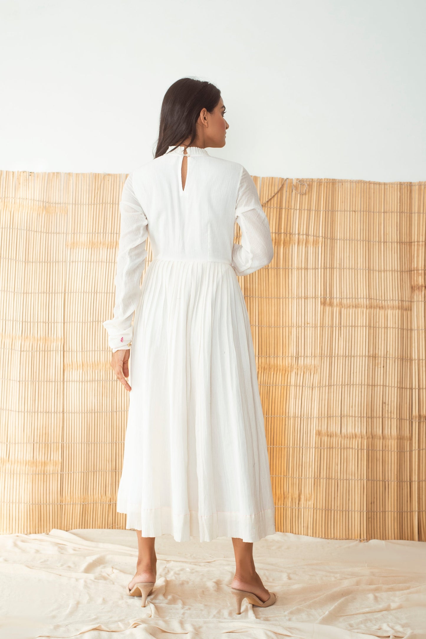 White Embroidered Full Sleeves Midi Dress at Kamakhyaa by The Loom Art. This item is Cotton Slub, July Sale, July Sale 2023, Midi Dresses, Natural, Party Wear, Regular Fit, Solids, White, Womenswear