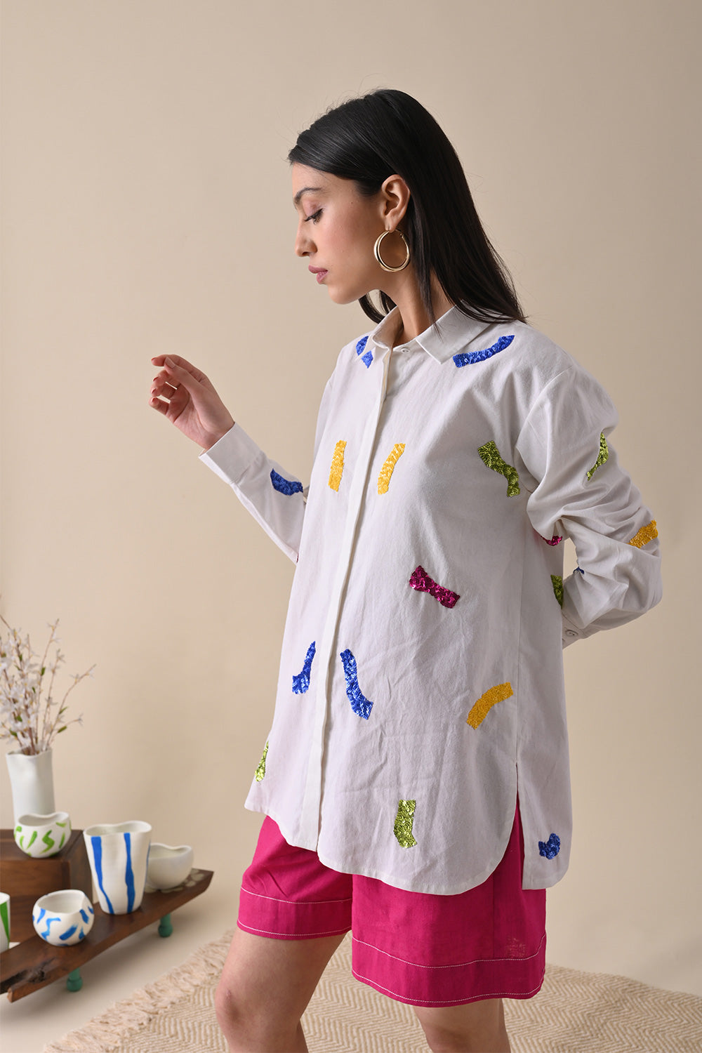 White Embroidered Shirt at Kamakhyaa by Kanelle. This item is 100% Cotton, Casual Wear, July Sale, Life in Colours, Natural with azo dyes, Regular Fit, Shirts, Textured, White, Womenswear