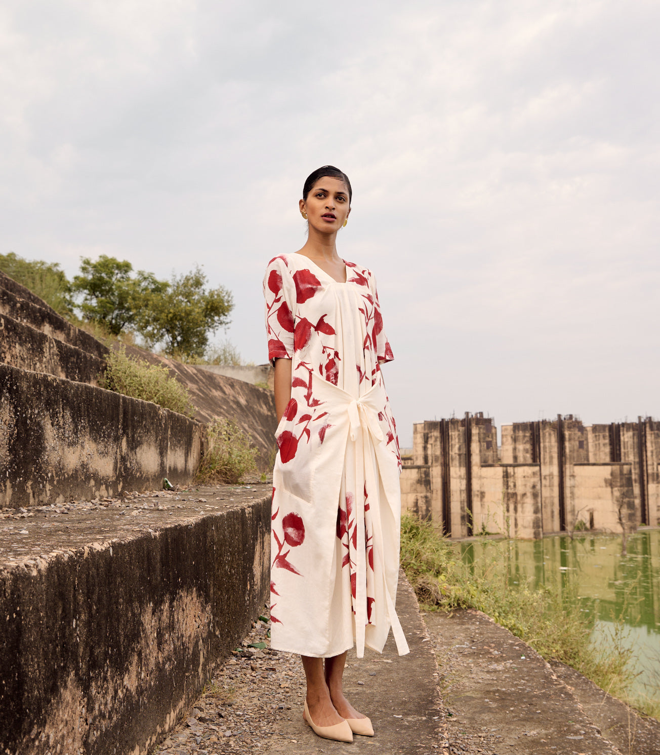 White Floral Printed Maxi Dress at Kamakhyaa by Khara Kapas. This item is Birdsong, Casual Wear, comfort fashion, cotton, Dresses, Floral, handcrafted, handmade, kharakapas, Maxi Dresses, Prints, pure cotton, White, Womenswear