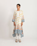 White Fossil Side Open Kurta at Kamakhyaa by Rias Jaipur. This item is Azo Free Dye, Bamboo, Block Prints, Casual Wear, Cotton, Kurtas, Parat, Regular Fit, White, Womenswear