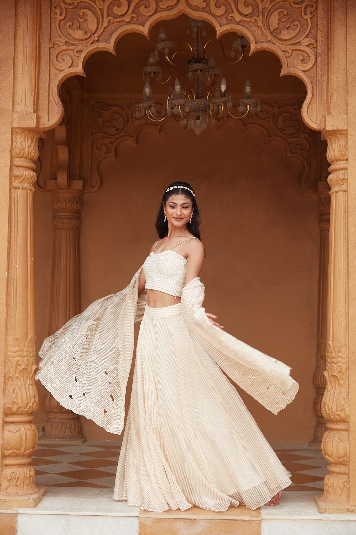 Buy Off White Silk A Line Lehenga Choli Online