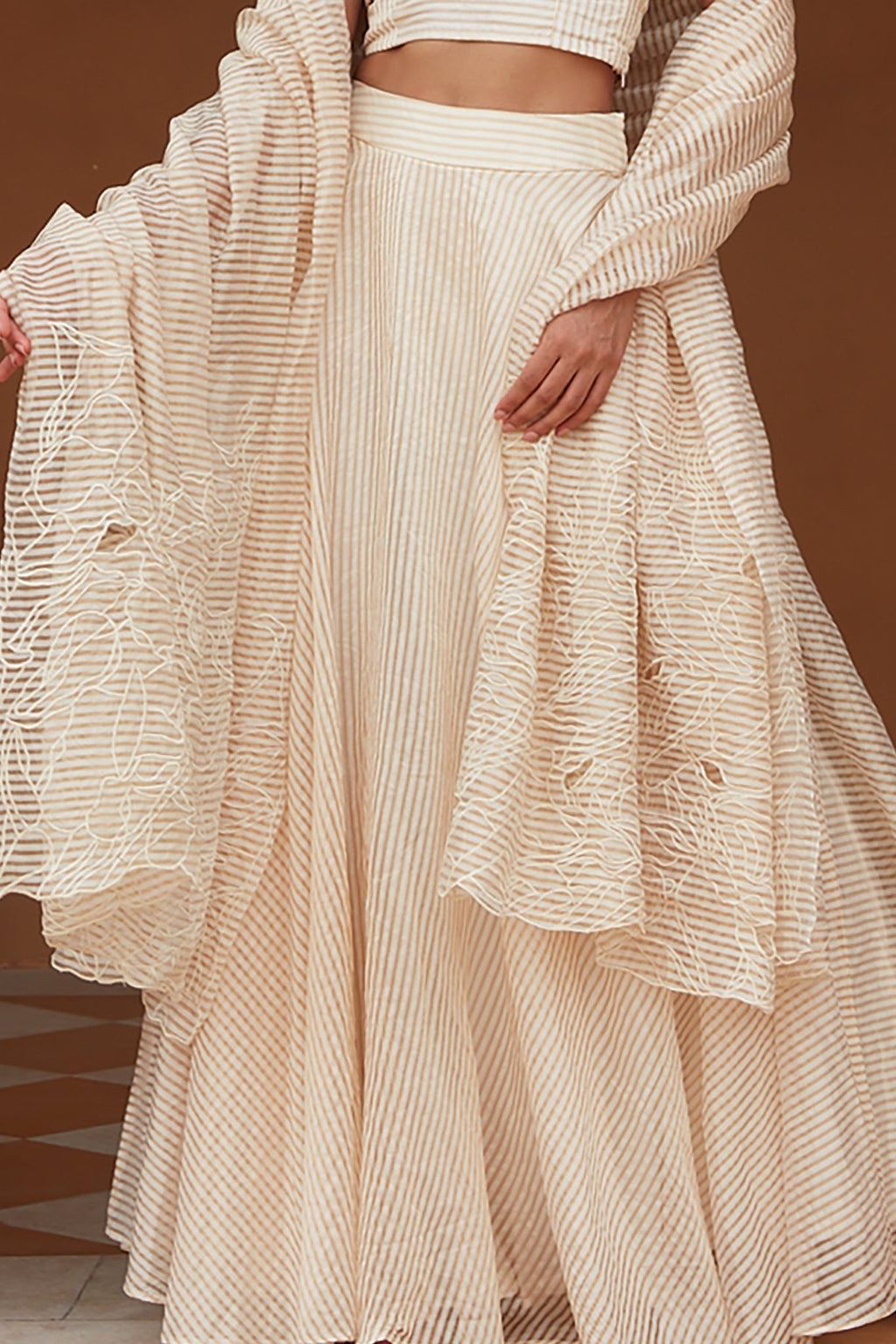 White Handwoven Chanderi Silk Lehenga at Kamakhyaa by Chambray & Co.. This item is Chambray & Co, Chanderi Silk, Embroidered, Indian Wear, Lehenga Sets, Natural, Party Wear, Regular Fit, Riwayat, White, Womenswear