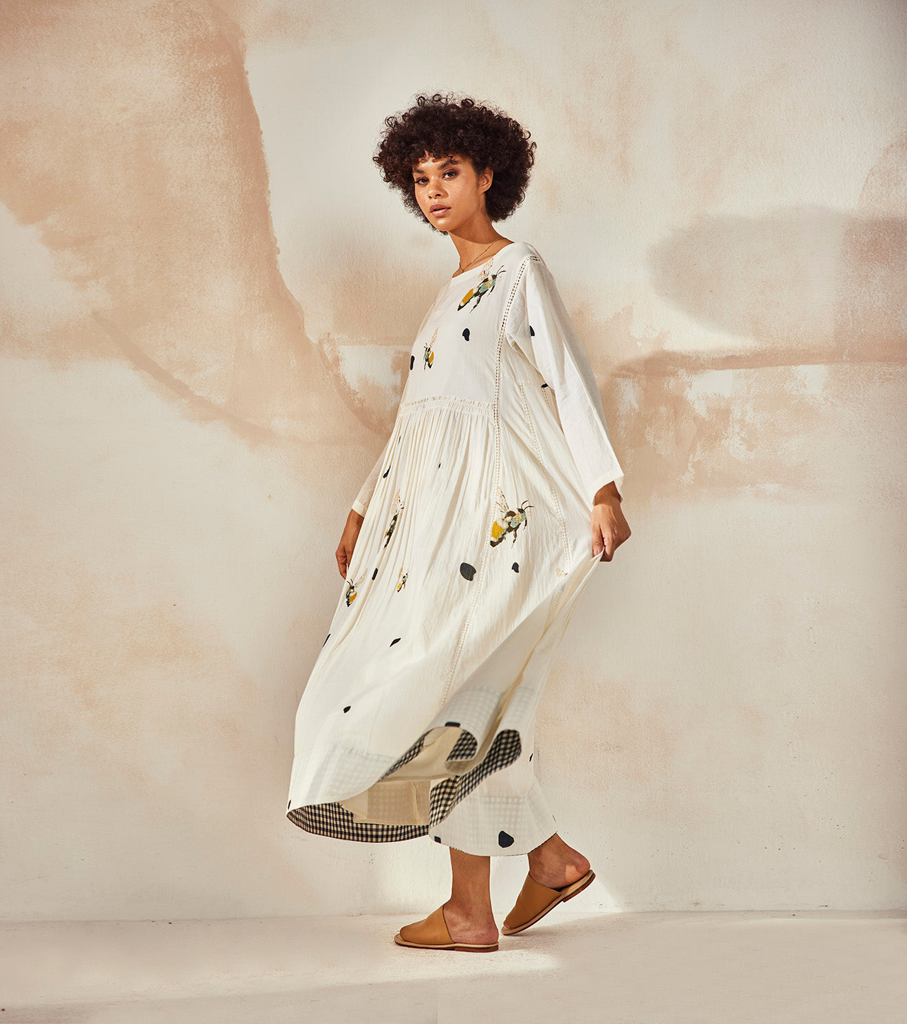 White Maxi Dress at Kamakhyaa by Khara Kapas. This item is Endless Summer, Maxi Dresses, Mulmul, Natural, Prints, Regular Fit, Resort Wear, White, Womenswear