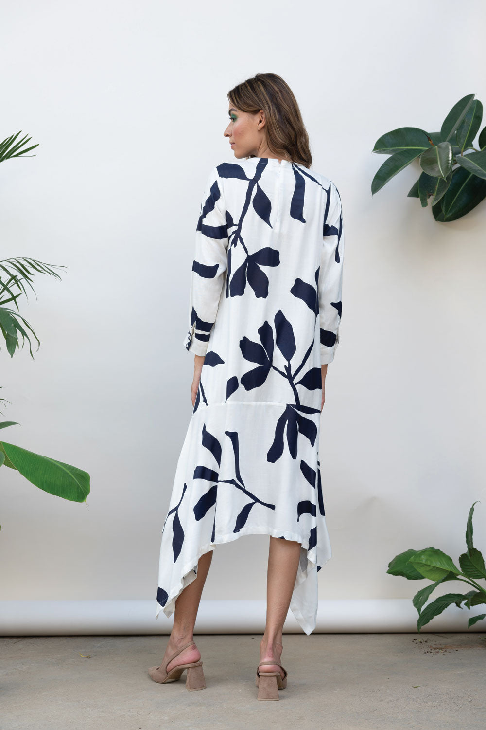 White Midi Dress at Kamakhyaa by Kanelle. This item is Best Selling, Bold is beautiful, Casual Wear, July Sale, Midi Dresses, Natural with azo dyes, Printed Selfsame, Prints, Relaxed Fit, Viscose twill, White, Womenswear