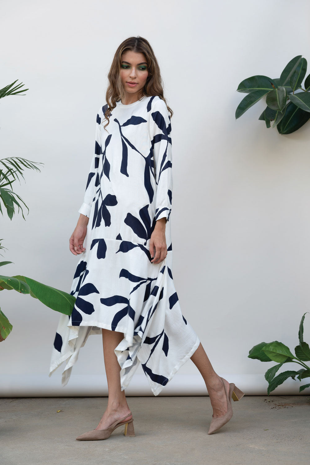 White Midi Dress at Kamakhyaa by Kanelle. This item is Best Selling, Bold is beautiful, Casual Wear, July Sale, Midi Dresses, Natural with azo dyes, Printed Selfsame, Prints, Relaxed Fit, Viscose twill, White, Womenswear