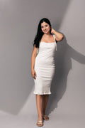 White Midi Dress at Kamakhyaa by Meko Studio. This item is Cotton, Deadstock Fabrics, Evening Wear, July Sale, July Sale 2023, Lycra, Midi Dresses, Reroot AW-21/22, Sleeveless Dresses, Slim Fit, Solids, Strap Dresses, White, Womenswear