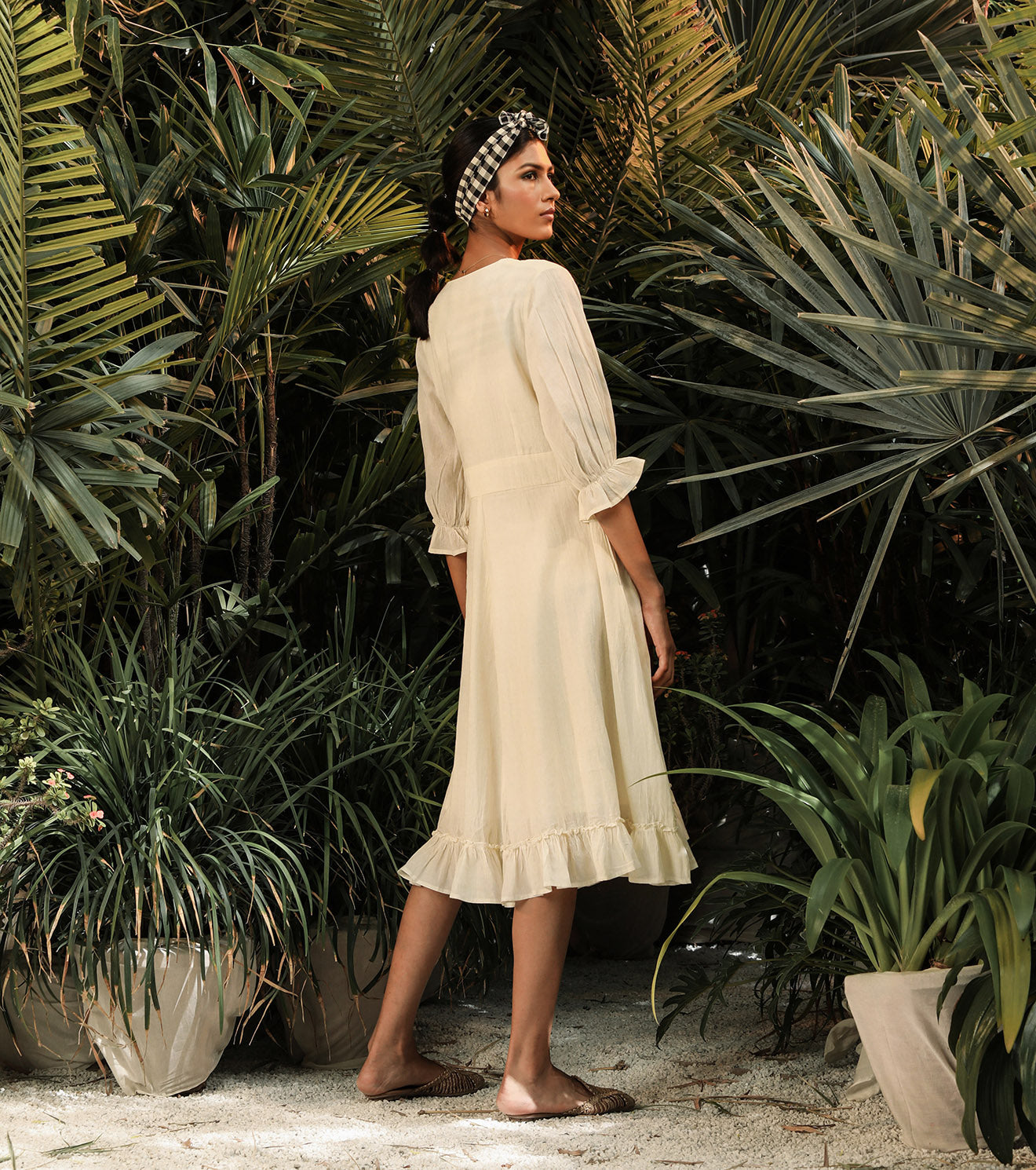 White Midi Dress with pockets at Kamakhyaa by Khara Kapas. This item is Lost In paradise, Midi Dresses, Mul Cotton, Natural, Regular Fit, Resort Wear, Solids, Tiered Dresses, White, Womenswear
