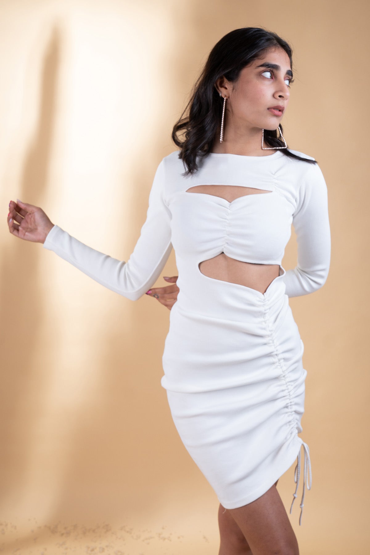 White Mini Dress at Kamakhyaa by Meko Studio. This item is Cut Out Dresses, Deadstock Fabrics, Evening Wear, For Her, July Sale, July Sale 2023, Mini Dresses, Reroot AW-21/22, Slim Fit, Solid Selfmade, Solids, White, Womenswear
