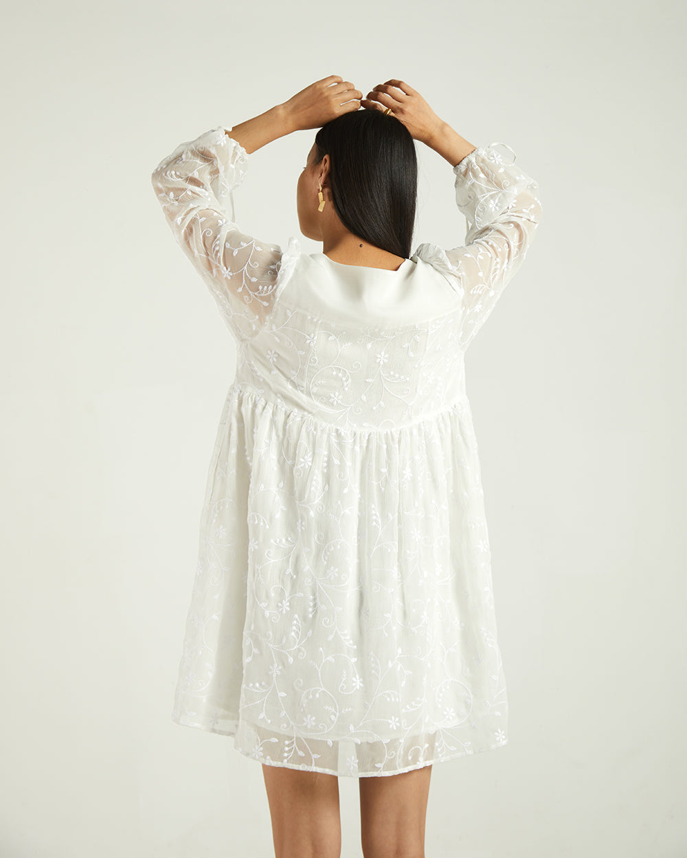 White Mini Dress at Kamakhyaa by Reistor. This item is Bemberg, Casual Wear, Chiffon, FB ADS JUNE, Highend fashion, Mini Dresses, Natural, Solids, White, Womenswear
