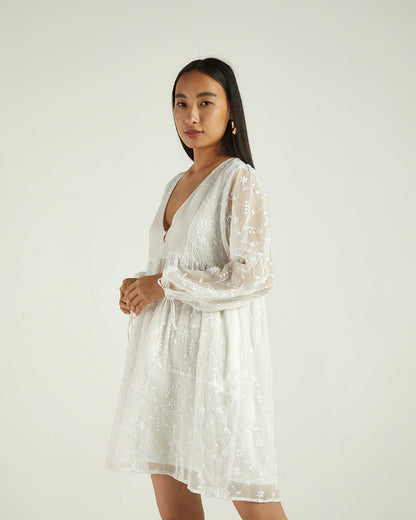 White Mini Dress at Kamakhyaa by Reistor. This item is Bemberg, Casual Wear, Chiffon, FB ADS JUNE, Highend fashion, Mini Dresses, Natural, Solids, White, Womenswear