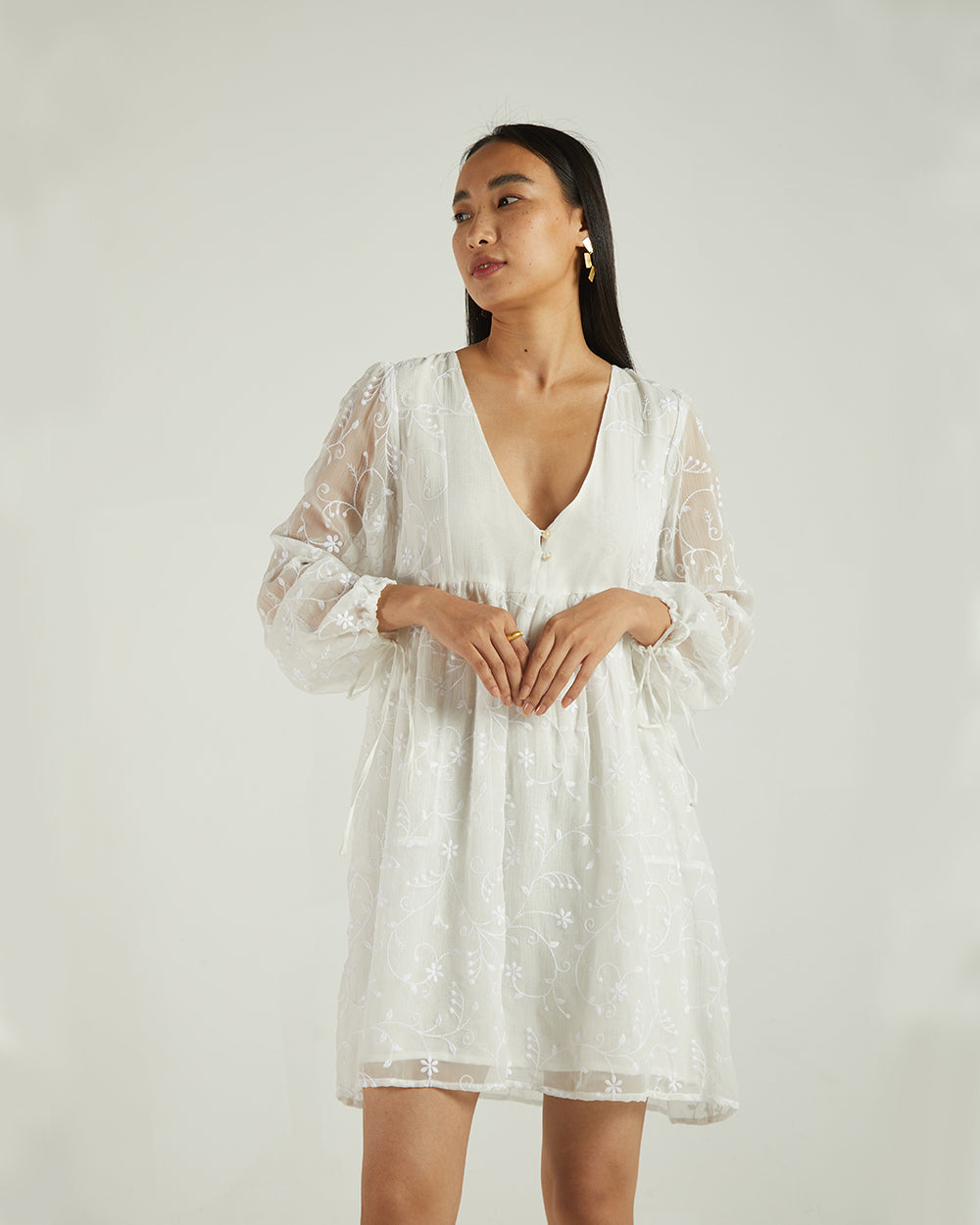 White Mini Dress at Kamakhyaa by Reistor. This item is Bemberg, Casual Wear, Chiffon, FB ADS JUNE, Highend fashion, Mini Dresses, Natural, Solids, White, Womenswear