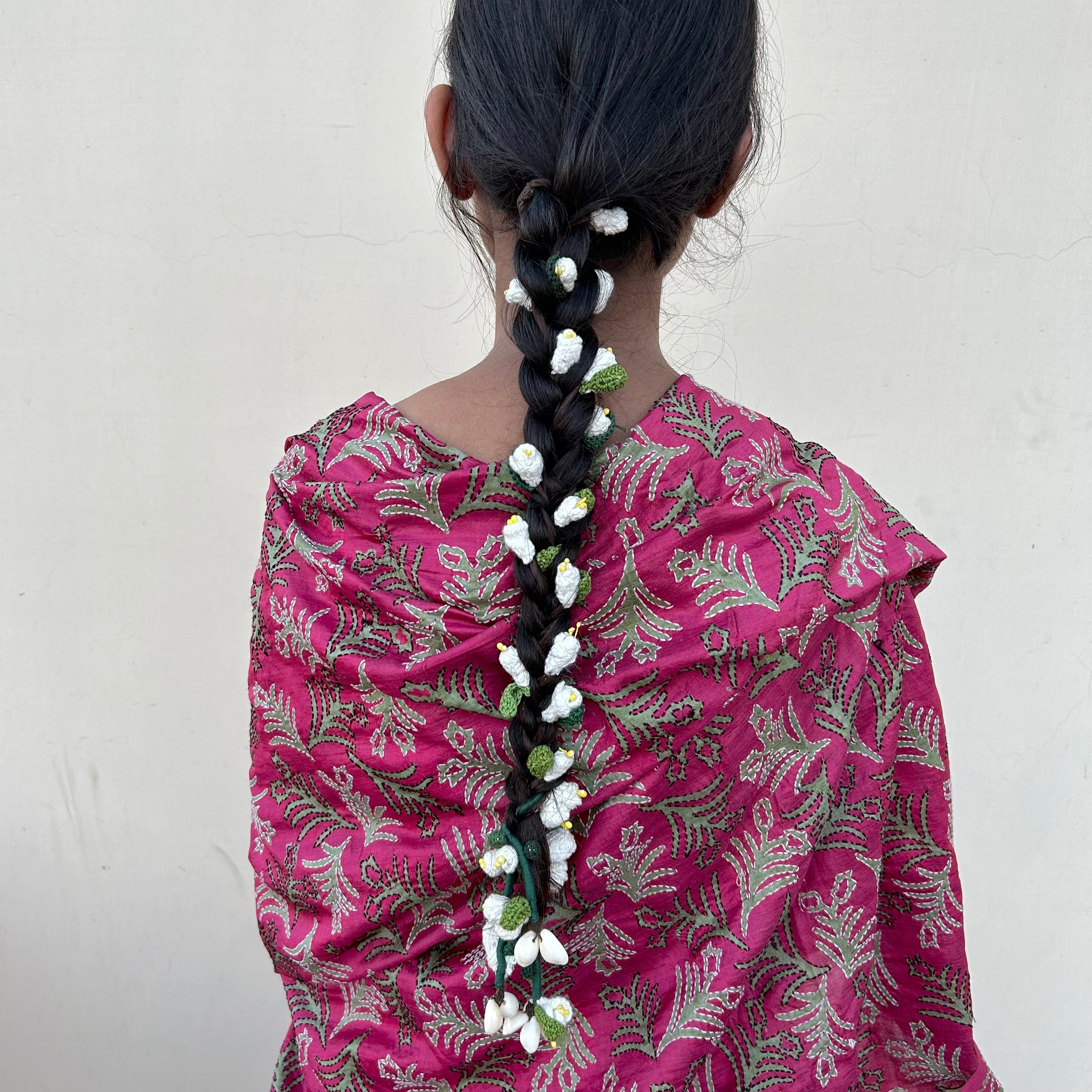 White Mogra Crochet Hair Parandi at Kamakhyaa by Ikriit'm. This item is Accessories, Cotton yarn, Crochet, Free Size, Hair Accessories, Ikriit'm, Natural, White