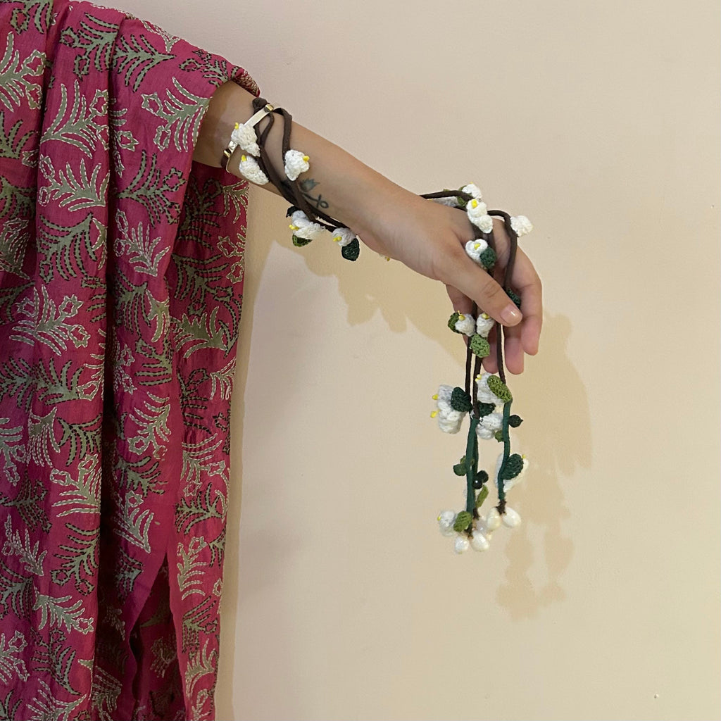 White Mogra Crochet Hair Parandi at Kamakhyaa by Ikriit'm. This item is Accessories, Cotton yarn, Crochet, Free Size, Hair Accessories, Ikriit'm, Natural, White