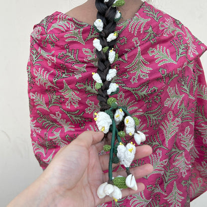 White Mogra Crochet Hair Parandi at Kamakhyaa by Ikriit'm. This item is Accessories, Cotton yarn, Crochet, Free Size, Hair Accessories, Ikriit'm, Natural, White