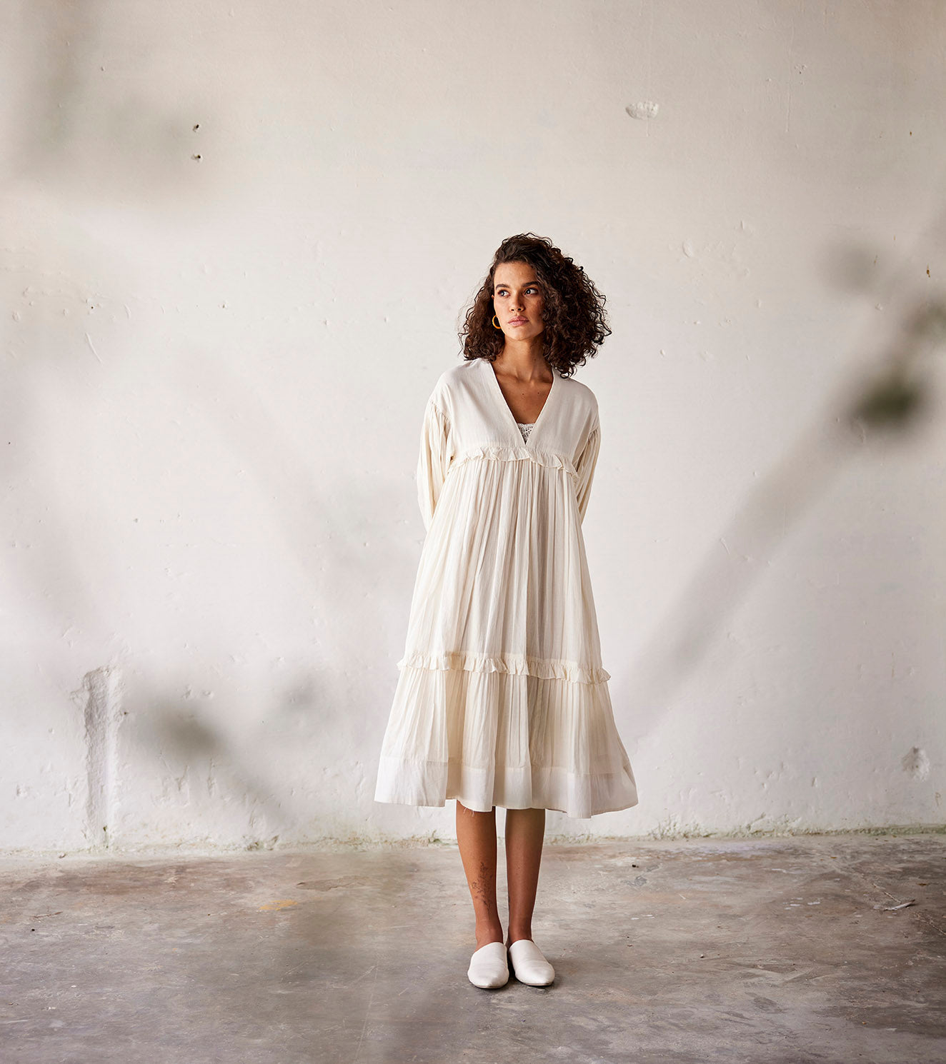 Off-White Mulmul Cotton Flared Dress Design by Khara Kapas at Pernia's Pop  Up Shop 2024