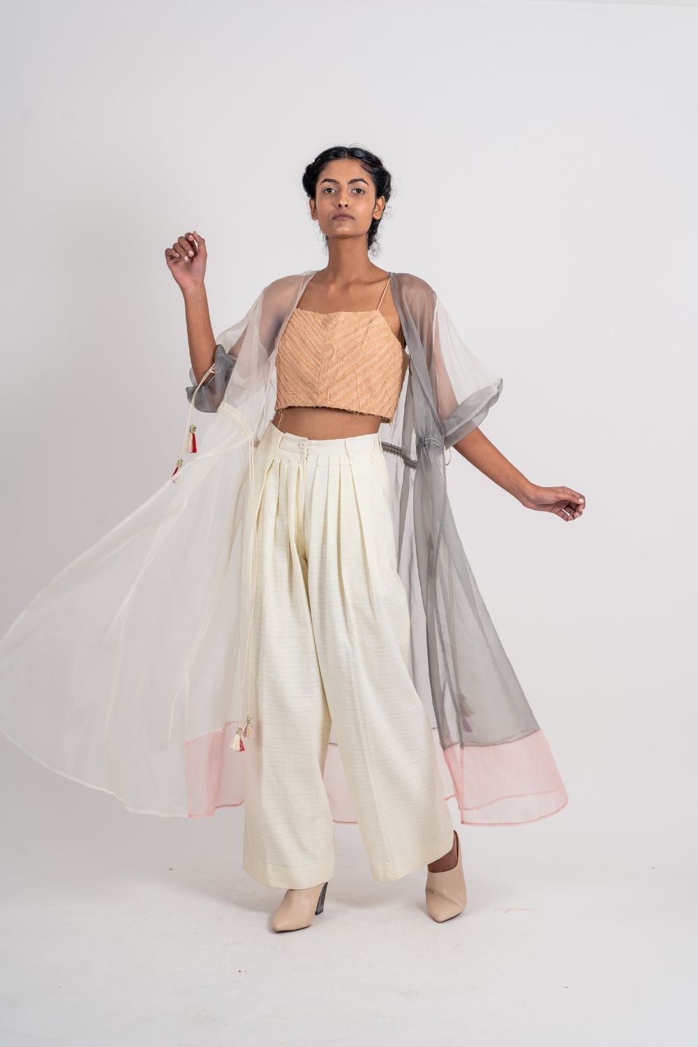White Organza Shrug at Kamakhyaa by Ahmev. This item is Casual Wear, Grey, July Sale, July Sale 2023, Natural, Relaxed Fit, Shrugs, Silk Organza, Solids, Womenswear