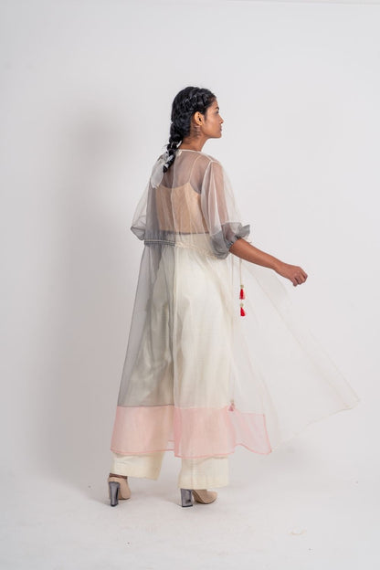 White Organza Shrug at Kamakhyaa by Ahmev. This item is Casual Wear, Grey, July Sale, July Sale 2023, Natural, Relaxed Fit, Shrugs, Silk Organza, Solids, Womenswear