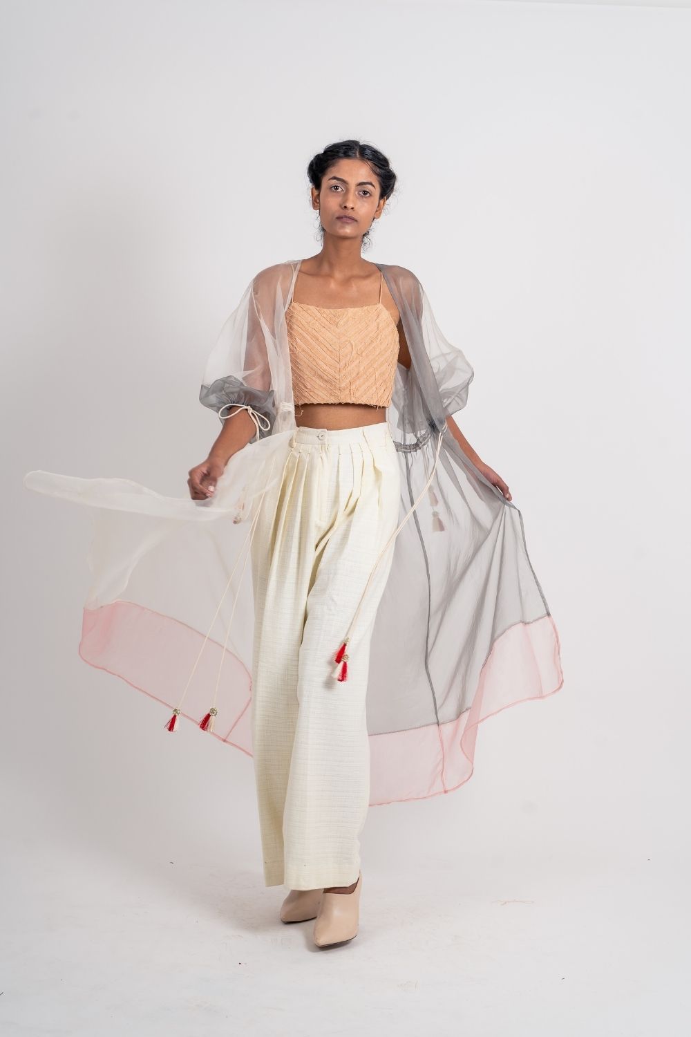 White Organza Shrug at Kamakhyaa by Ahmev. This item is Casual Wear, Grey, July Sale, July Sale 2023, Natural, Relaxed Fit, Shrugs, Silk Organza, Solids, Womenswear