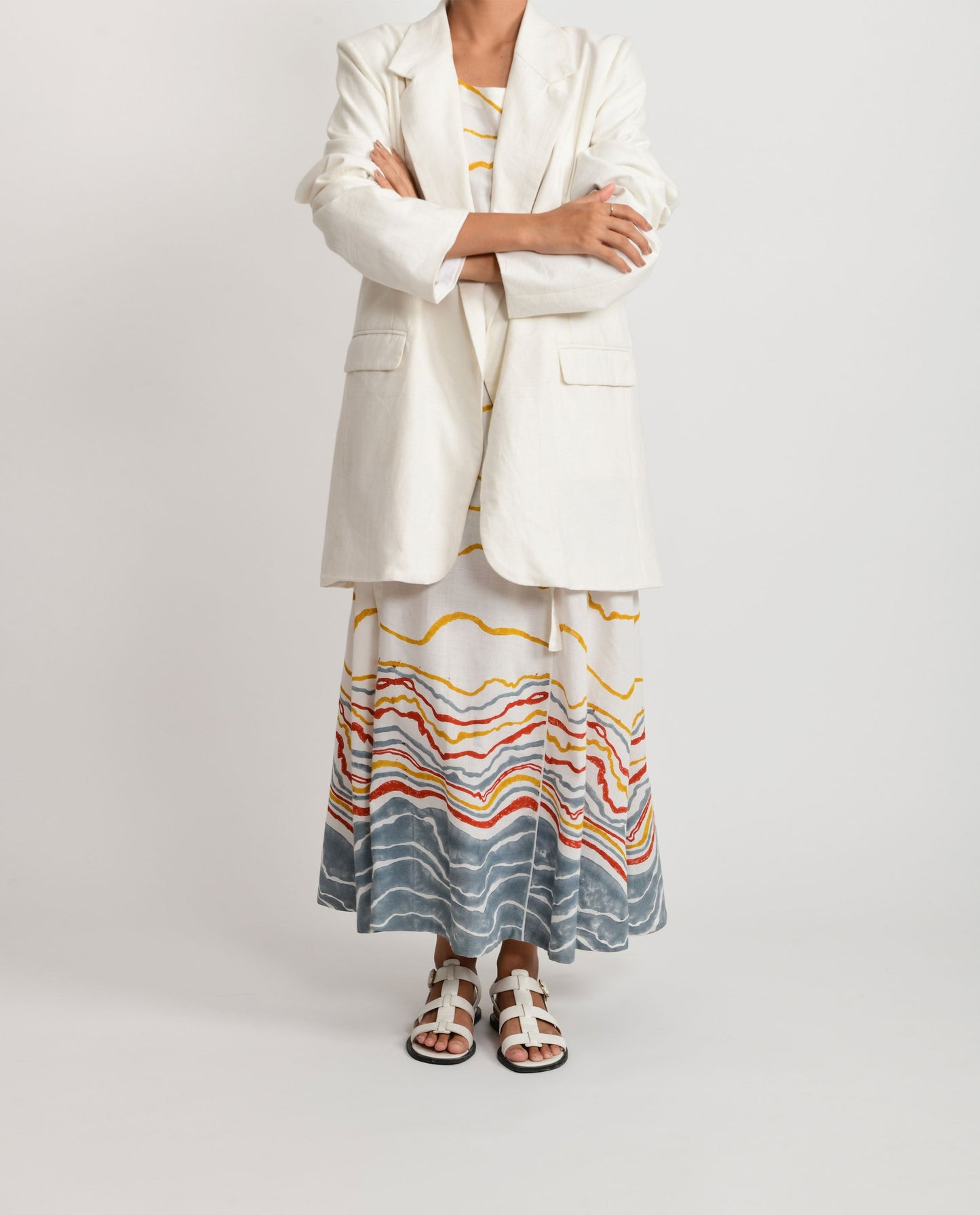 White Oversized Sand Coat at Kamakhyaa by Rias Jaipur. This item is Azo Free Dye, Bamboo, Block Prints, Casual Wear, Coats, Cotton, Parat, Regular Fit, White, Womenswear