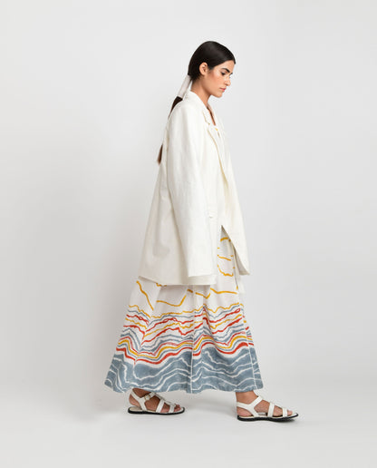 White Oversized Sand Coat at Kamakhyaa by Rias Jaipur. This item is Azo Free Dye, Bamboo, Block Prints, Casual Wear, Coats, Cotton, Parat, Regular Fit, White, Womenswear