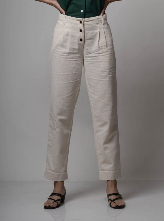 White Pants at Kamakhyaa by Lafaani. This item is Casual Wear, Cotton, Natural, Pants, Regular Fit, Solids, White, Womenswear
