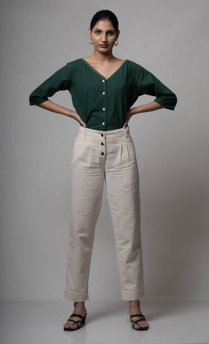 White Pants at Kamakhyaa by Lafaani. This item is Casual Wear, Cotton, Natural, Pants, Regular Fit, Solids, White, Womenswear