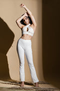 White Pants at Kamakhyaa by Meko Studio. This item is Deadstock Fabrics, Evening Wear, July Sale, July Sale 2023, Pants, Reroot AW-21/22, Slim Fit, Solids, White, Womenswear