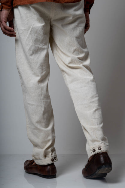 White Pants- Mens at Kamakhyaa by Lafaani. This item is Bottoms, Casual Wear, Cotton, For Him, Mens Bottom, Menswear, Natural, Pants, Regular Fit, Solids, White