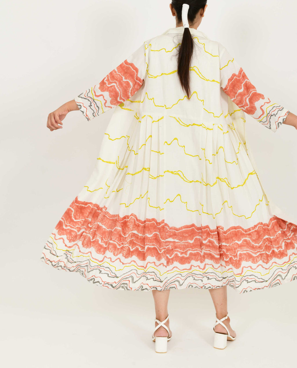 White Pleated Jacket Dress Set of 2 at Kamakhyaa by Rias Jaipur. This item is Azo Free Dye, Bamboo, Block Prints, Casual Wear, Cotton, Dress Sets, Parat, Regular Fit, White, Womenswear