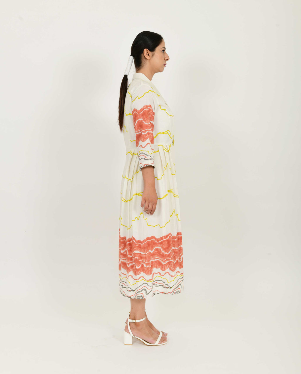 White Pleated Jacket Dress Set of 2 at Kamakhyaa by Rias Jaipur. This item is Azo Free Dye, Bamboo, Block Prints, Casual Wear, Cotton, Dress Sets, Parat, Regular Fit, White, Womenswear