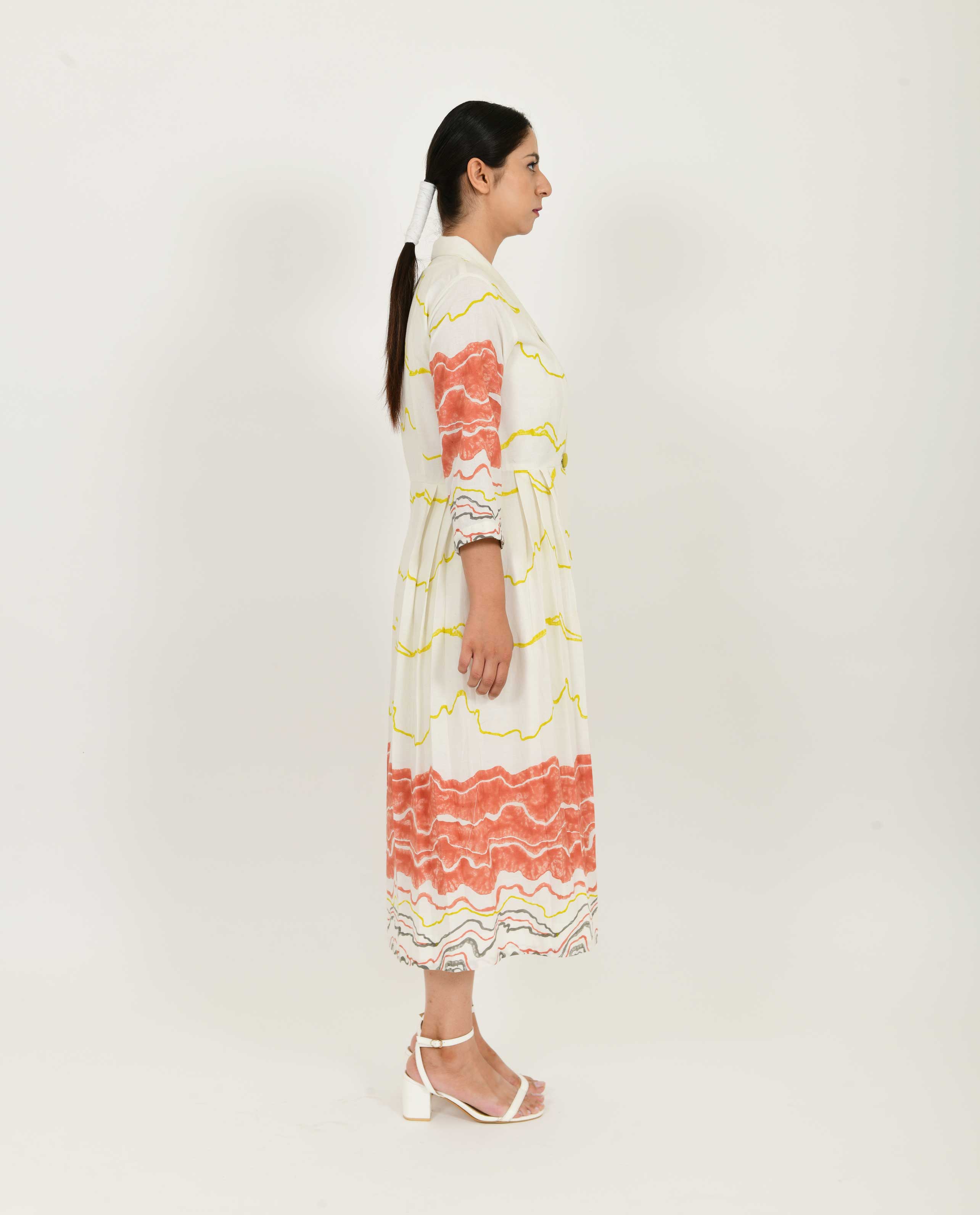 White Pleated Jacket Dress Set of 2 at Kamakhyaa by Rias Jaipur. This item is Azo Free Dye, Bamboo, Block Prints, Casual Wear, Cotton, Dress Sets, Parat, Regular Fit, White, Womenswear