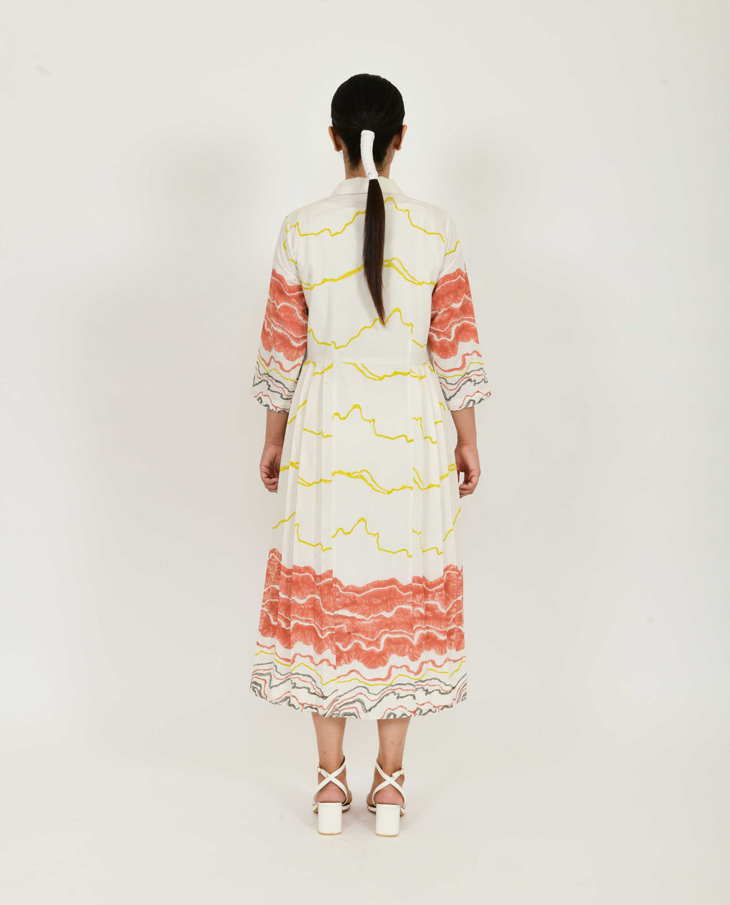 White Pleated Jacket Dress Set of 2 at Kamakhyaa by Rias Jaipur. This item is Azo Free Dye, Bamboo, Block Prints, Casual Wear, Cotton, Dress Sets, Parat, Regular Fit, White, Womenswear