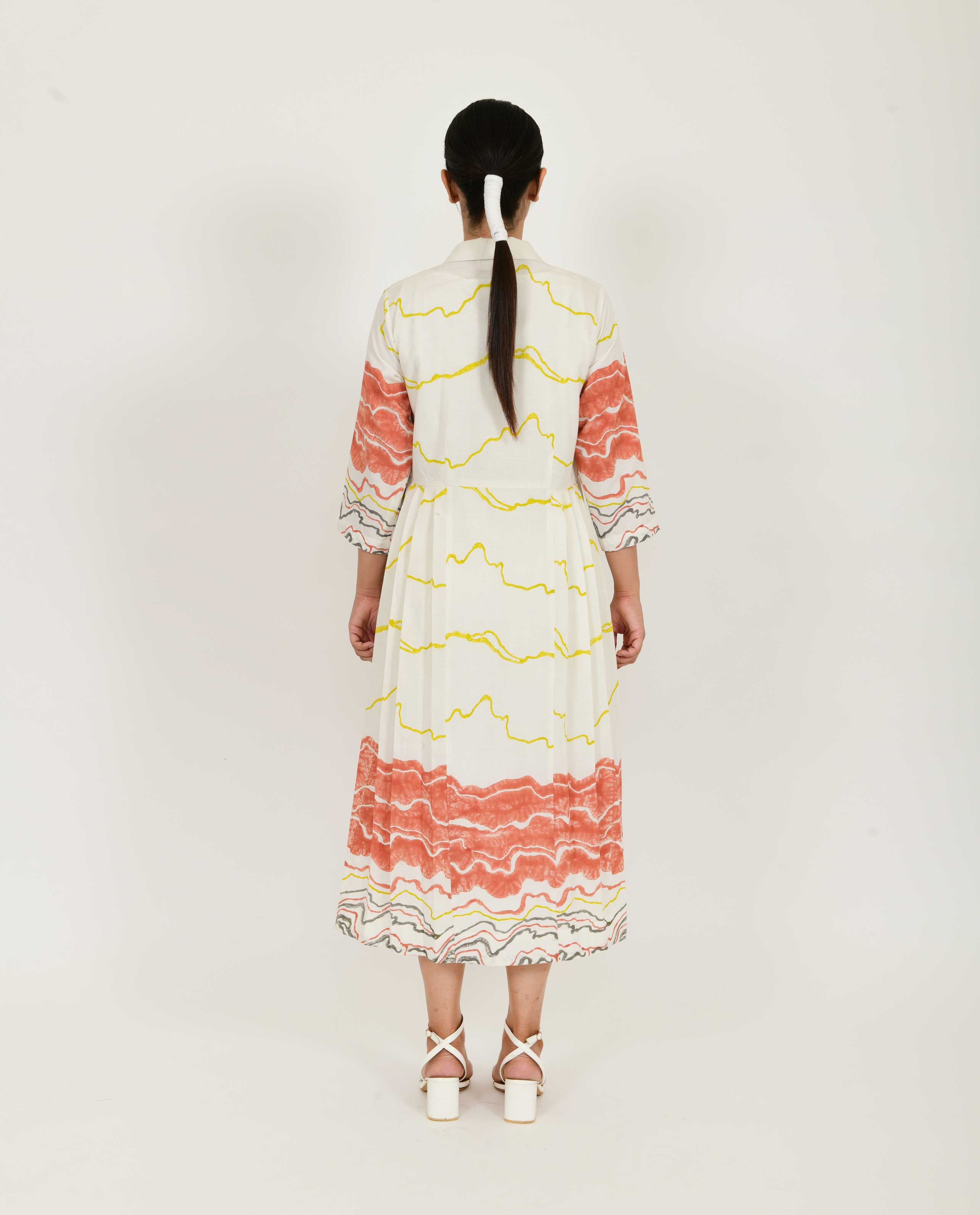 White Pleated Jacket Dress Set of 2 at Kamakhyaa by Rias Jaipur. This item is Azo Free Dye, Bamboo, Block Prints, Casual Wear, Cotton, Dress Sets, Parat, Regular Fit, White, Womenswear