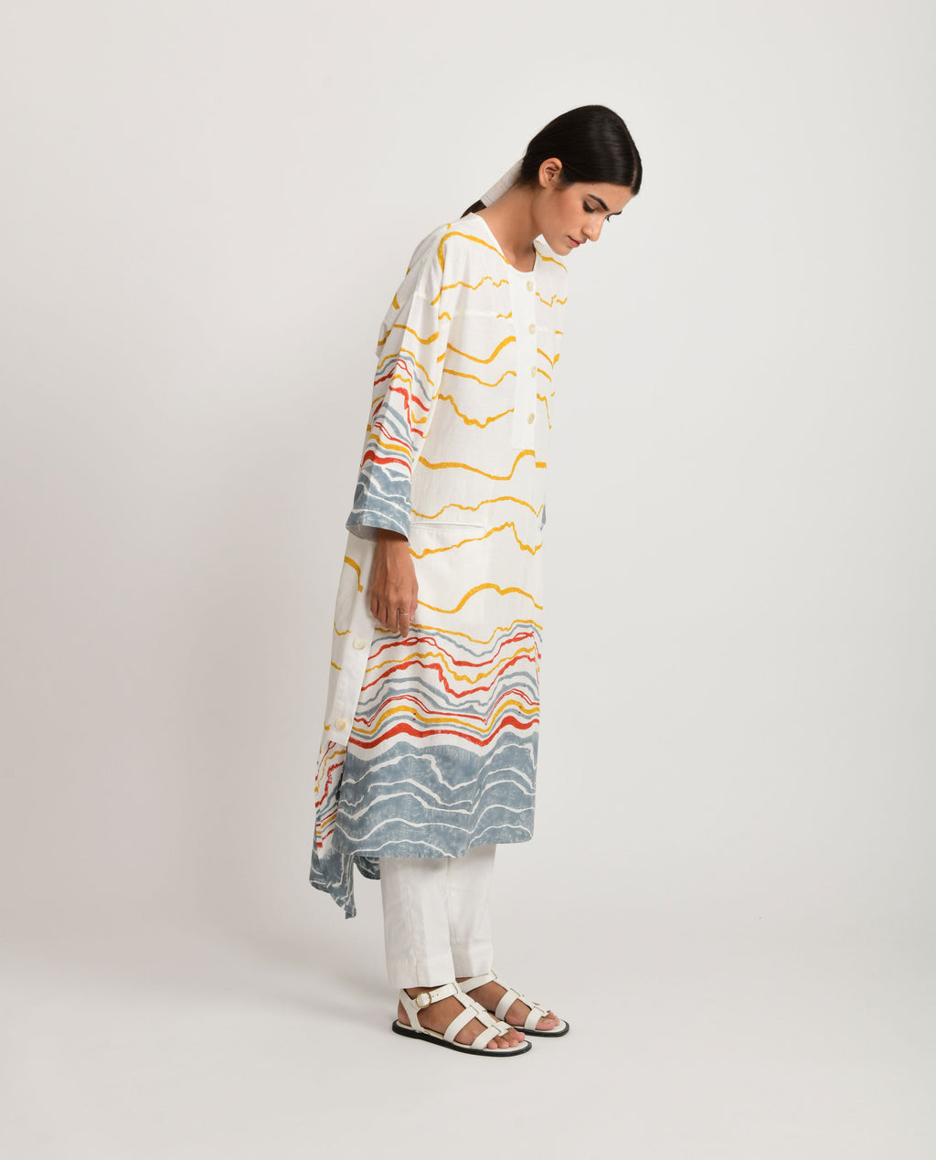 White Printed Co-ord Set at Kamakhyaa by Rias Jaipur. This item is Azo Free Dye, Bamboo, Block Prints, Casual Wear, Co-ord Sets, Cotton, Parat, Regular Fit, Travel Co-ords, White, Womenswear