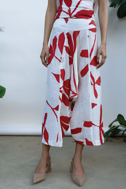 White Printed Culottes at Kamakhyaa by Kanelle. This item is Best Selling, Bold is beautiful, Casual Wear, Culottes, July Sale, Linen Silk, Natural with azo dyes, Prints, Regular Fit, White, Womenswear
