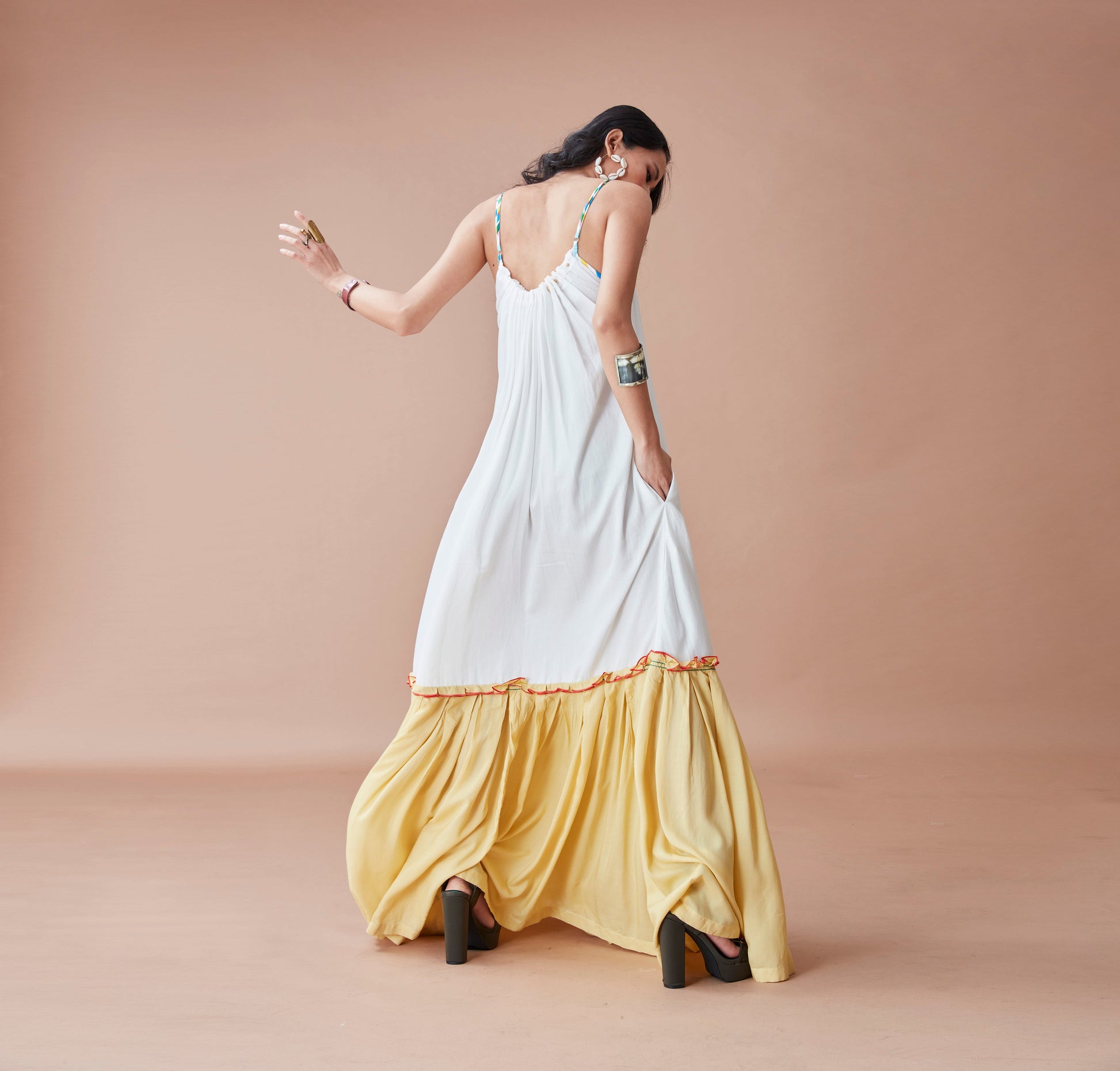 White Printed Maxi Dress at Kamakhyaa by Dan Ba. This item is Cotton, July Sale, July Sale 2023, Maxi Dresses, Natural, Prints, Relaxed Fit, Resort Wear, Sleeveless Dresses, Strap Dresses, White, Womenswear