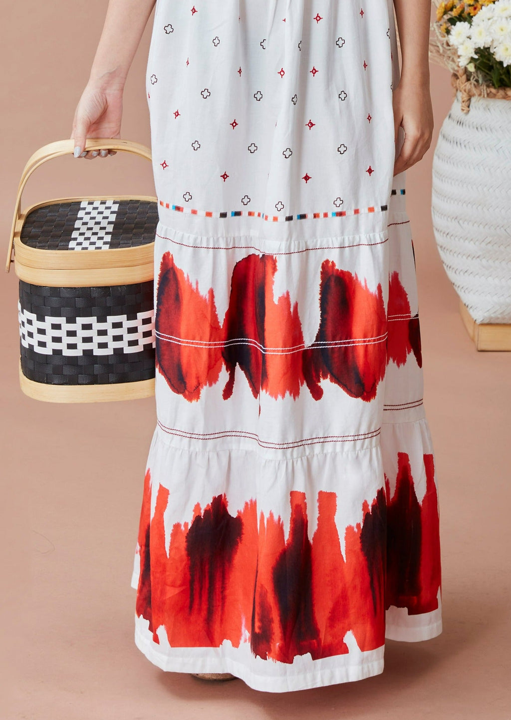 White Printed Maxi Dress at Kamakhyaa by Dan Ba. This item is Cotton, July Sale, July Sale 2023, Maxi Dresses, Natural, Prints, Relaxed Fit, Resort Wear, Sleeveless Dresses, Strap Dresses, White, Womenswear