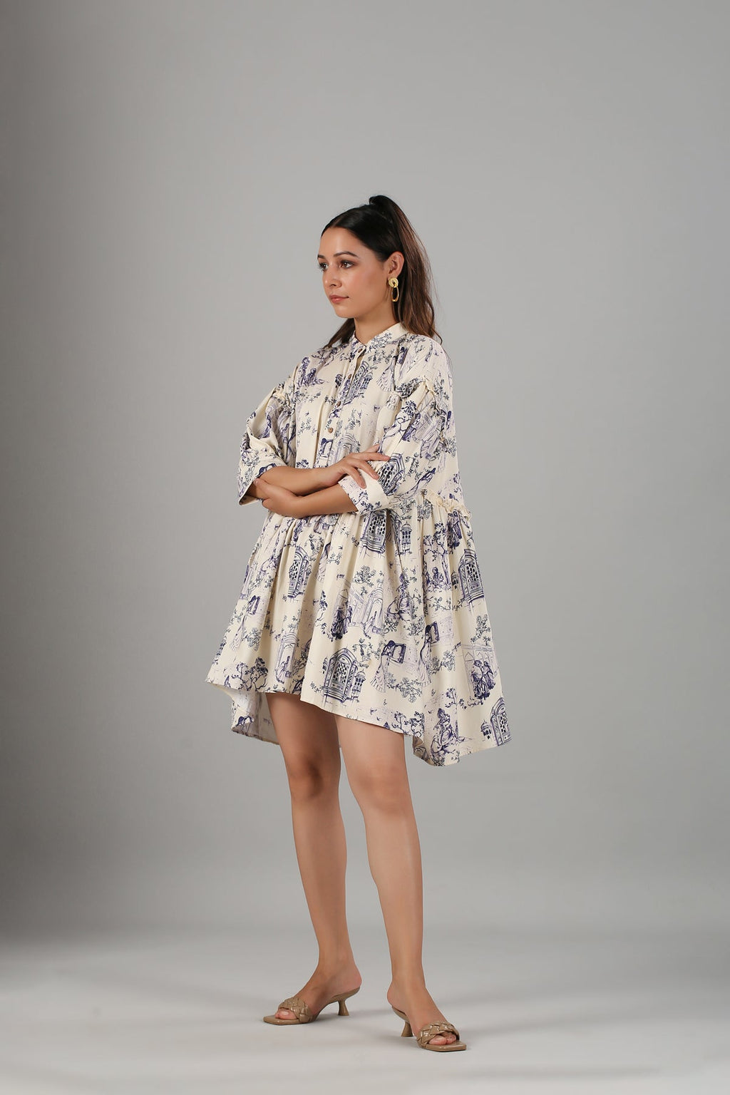 White Printed Mini Dress at Kamakhyaa by MOH-The Eternal Dhaga. This item is Casual Wear, Cotton, Mini Dresses, Moh-The eternal Dhaga, Natural, Prints, Relaxed Fit, Shirt Dresses, White, Womenswear