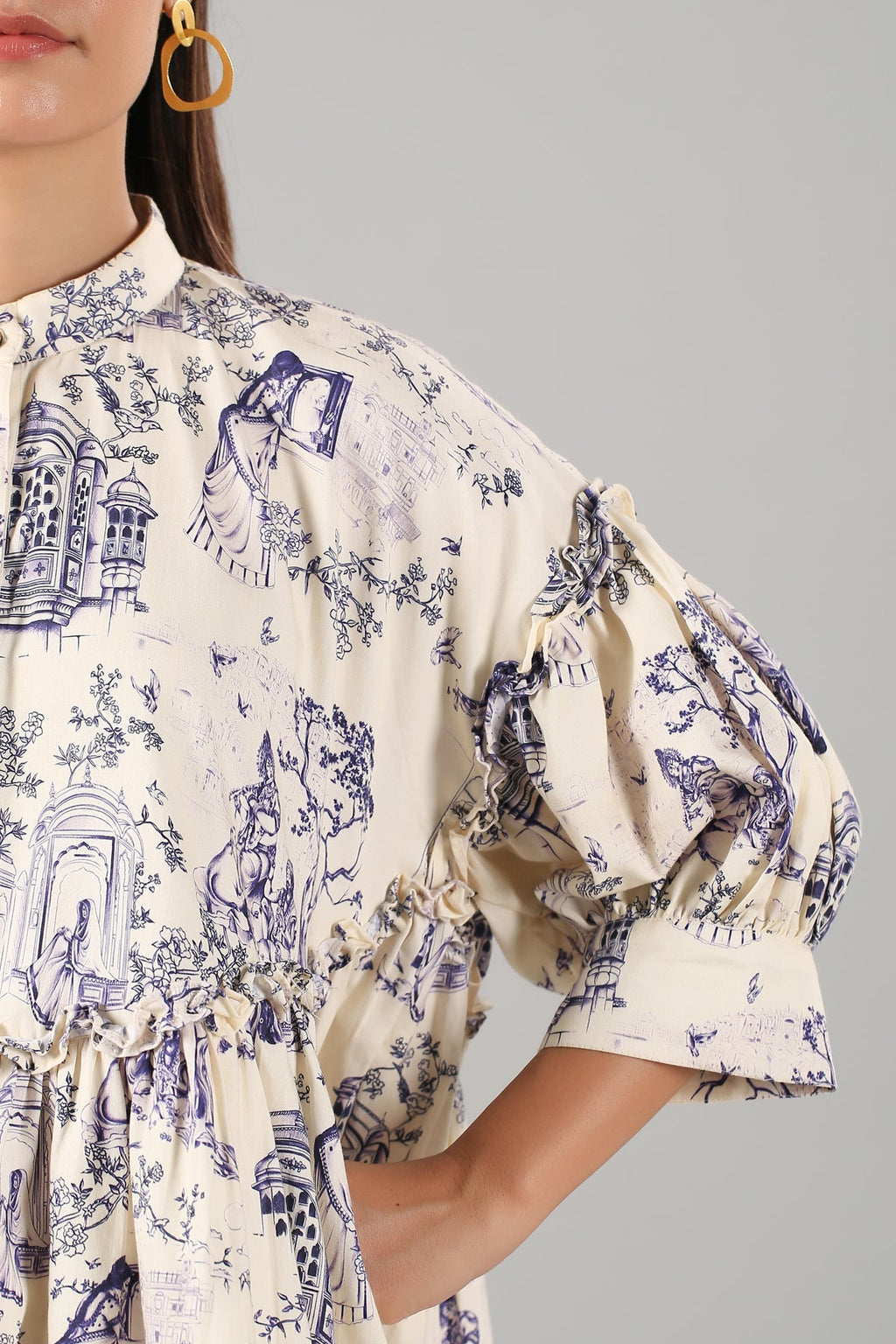 White Printed Mini Dress at Kamakhyaa by MOH-The Eternal Dhaga. This item is Casual Wear, Cotton, Mini Dresses, Moh-The eternal Dhaga, Natural, Prints, Relaxed Fit, Shirt Dresses, White, Womenswear