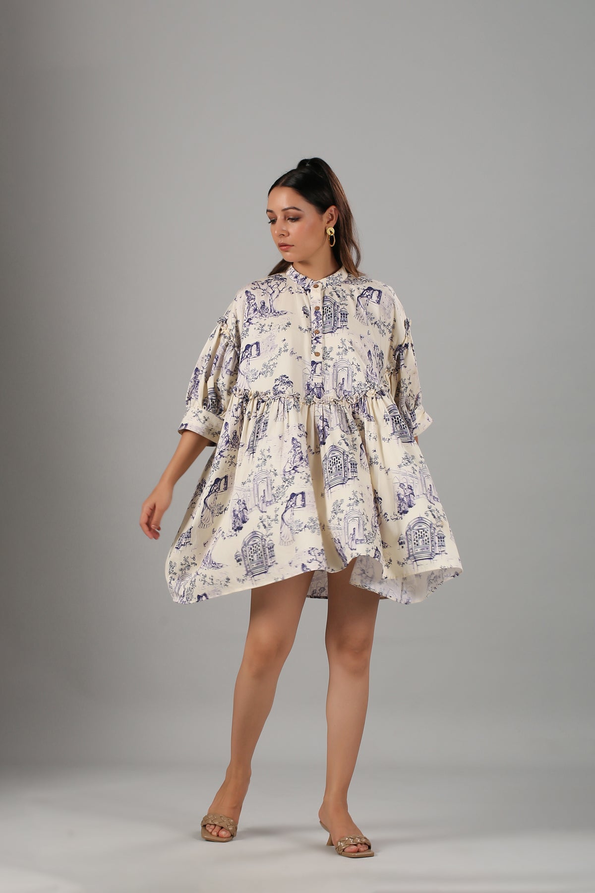 White Printed Mini Dress at Kamakhyaa by MOH-The Eternal Dhaga. This item is Casual Wear, Cotton, Mini Dresses, Moh-The eternal Dhaga, Natural, Prints, Relaxed Fit, Shirt Dresses, White, Womenswear