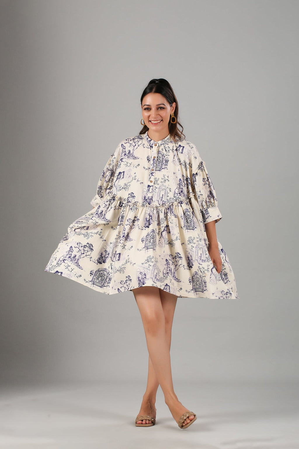 White Printed Mini Dress at Kamakhyaa by MOH-The Eternal Dhaga. This item is Casual Wear, Cotton, Mini Dresses, Moh-The eternal Dhaga, Natural, Prints, Relaxed Fit, Shirt Dresses, White, Womenswear