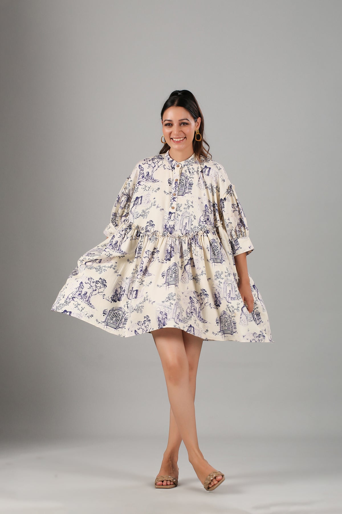 White Printed Mini Dress at Kamakhyaa by MOH-The Eternal Dhaga. This item is Casual Wear, Cotton, Mini Dresses, Moh-The eternal Dhaga, Natural, Prints, Relaxed Fit, Shirt Dresses, White, Womenswear