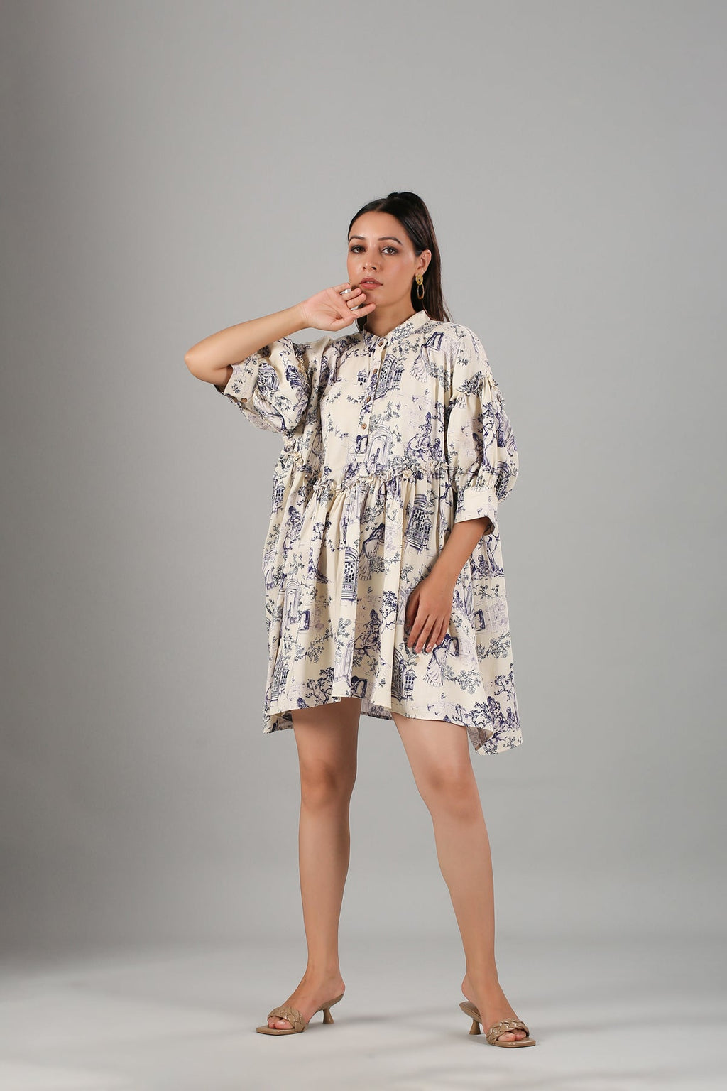 White Printed Mini Dress at Kamakhyaa by MOH-The Eternal Dhaga. This item is Casual Wear, Cotton, Mini Dresses, Moh-The eternal Dhaga, Natural, Prints, Relaxed Fit, Shirt Dresses, White, Womenswear