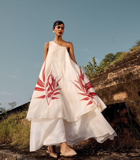 White Printed One Shoulder Dress at Kamakhyaa by Khara Kapas. This item is Birdsong, Casual Wear, comfort fashion, cotton, handcrafted, handmade, kharakapas, One Shoulder Dresses, Prints, pure cotton, White, Womenswear