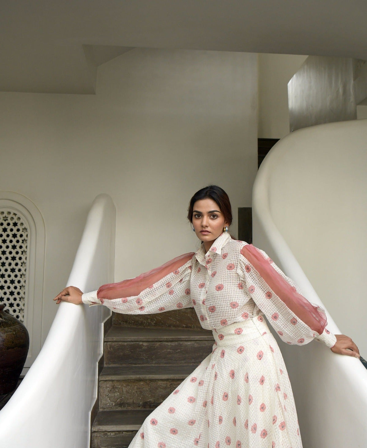 White Printed Skirt at Kamakhyaa by Taro. This item is Evening Wear, Handwoven cotton, Indo-Western, July Sale, July Sale 2023, Maxi Skirts, Natural, Prints, Regular Fit, Skirts, White, Wildflower Taro, Womenswear